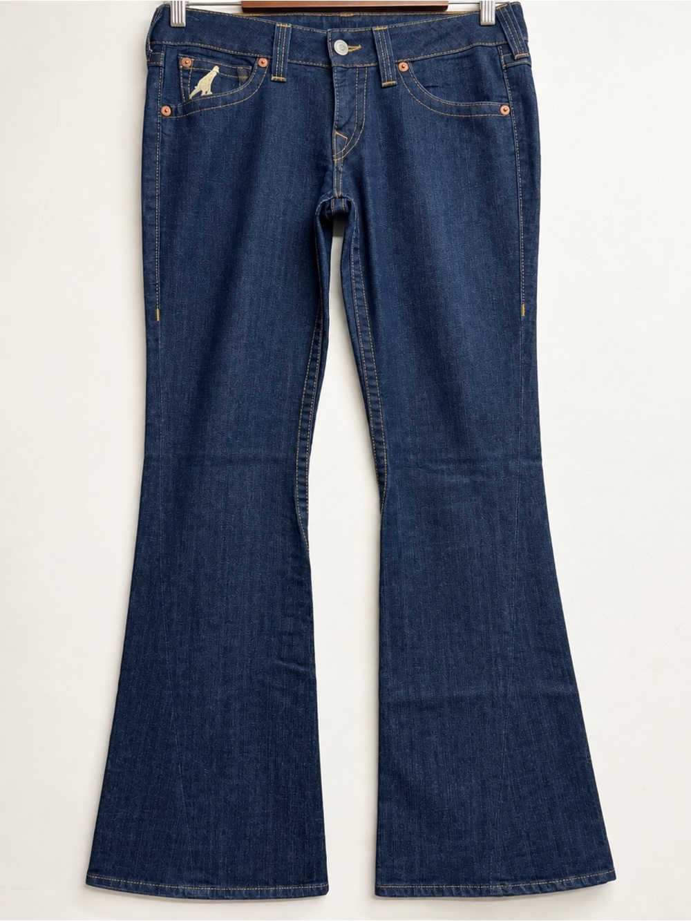 True Religion Joey Jeans Mens 32 Dark Wash Gold Horseshoe Flare Y2K
